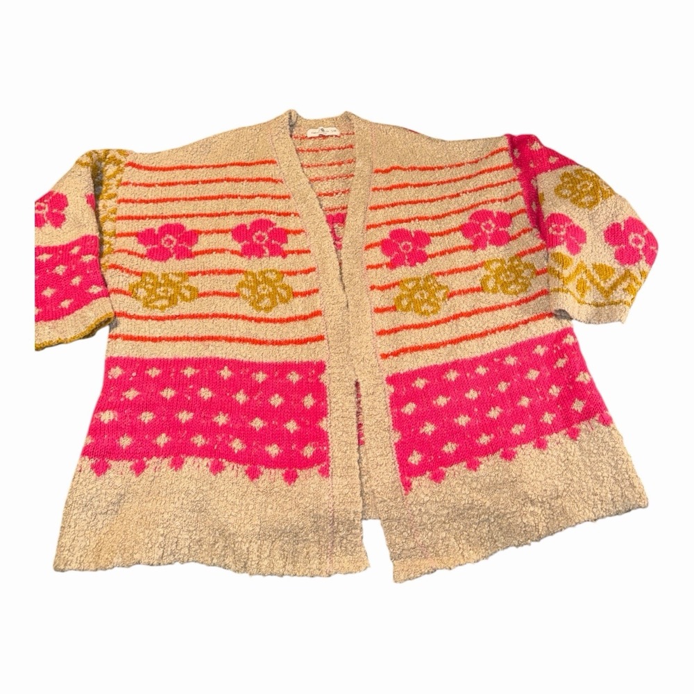 Natural Life Calls Jacquard Cardigan Sweater Boho Floral S/M Sweater Oversized